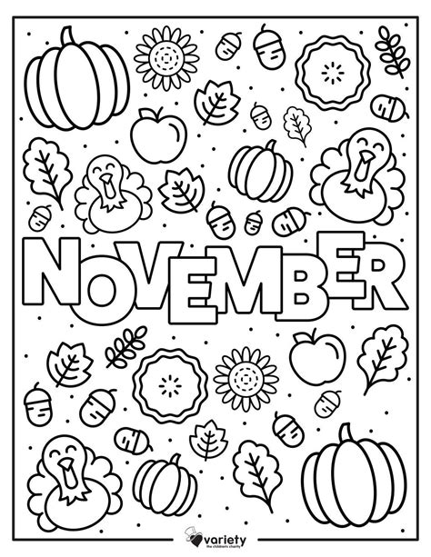 November Coloring Page With The Word November Surrounded By Fall And