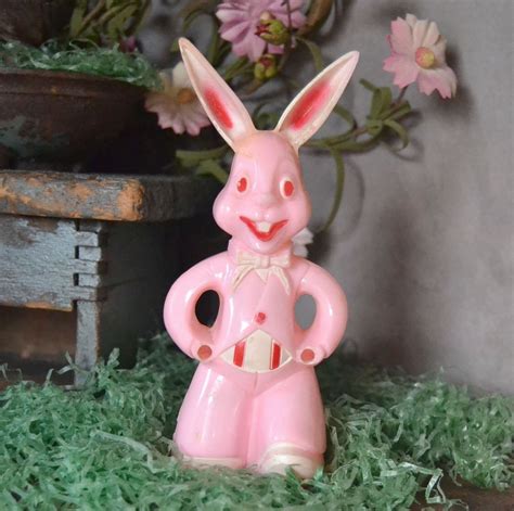 Vintage Rosbro Pink Easter Rabbit Hard Plastic W Holes For Etsy