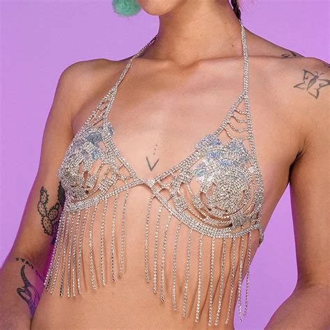 sexy rhinestone bra top cover chest body chain for women crystal shiny bikini bra party