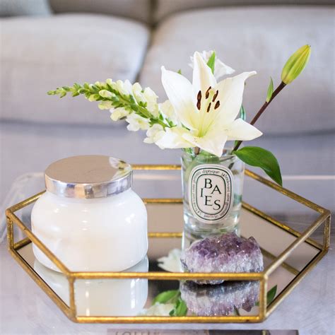 Decorating with trays on a coffee table or other flat surface usually means creating a vignette in it. Mirrored Hexagonal Tray Set | Table decor living room ...