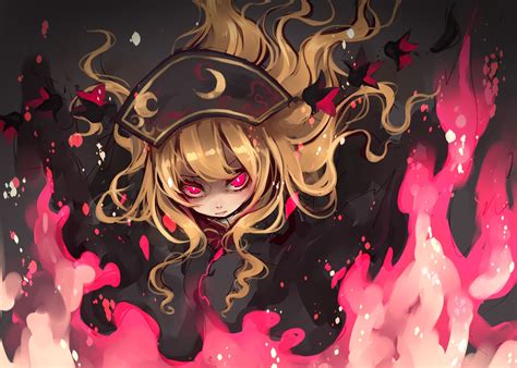 Blonde Hair Headdress Junko Long Hair Pink Eyes Touhou