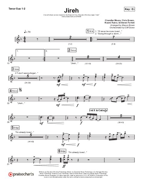 Jireh Choral Anthem Tenor Sax Sheet Music Pdf Praisecharts Choral