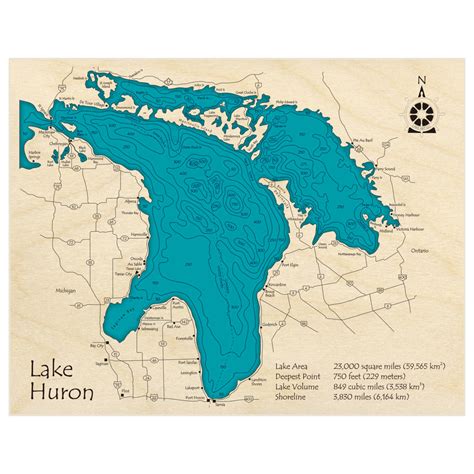 Lake Huron 3d Custom Wood Map Lake Art Llc