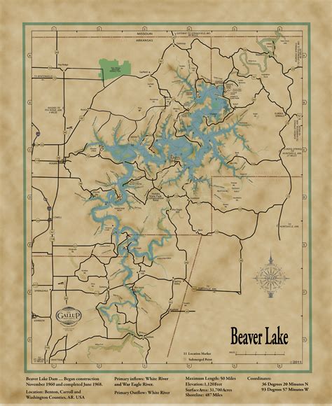 Beaver Lake Original Map With Lake Facts Gallup Map