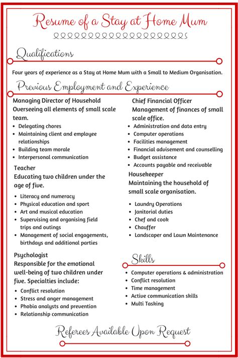 Resume Of A Stay At Home Mum Resume Skills Stay At Home Resume Tips