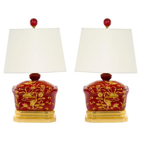 Pair Of Red Chinoiserie Lamps At 1stdibs