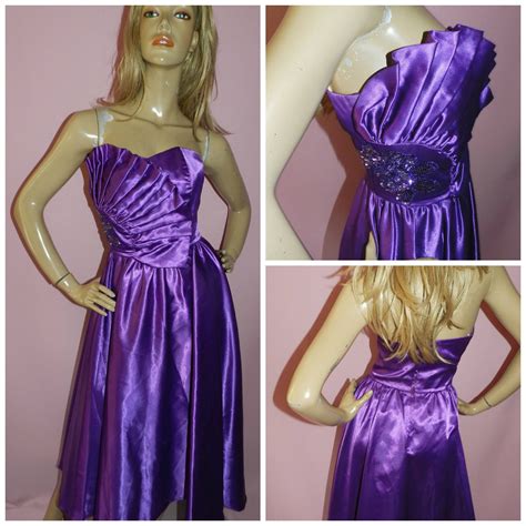 Vintage 80s Purple Strapless Sequin Trim Avant Garde Prom Etsy