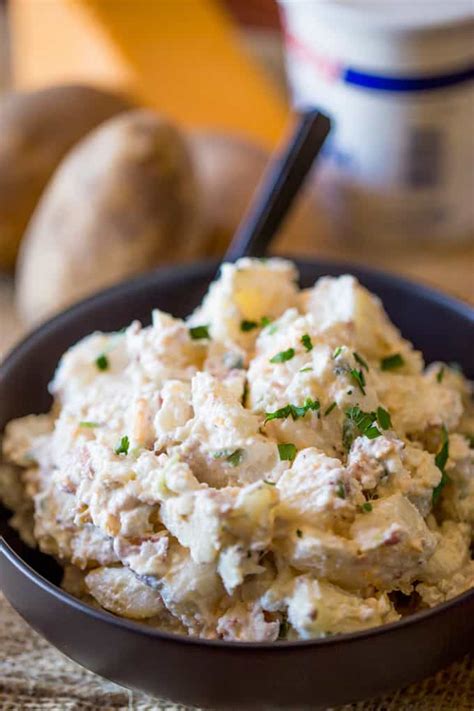 Pour dressing mixture over slightly warm potatoes, toss to coat. Loaded Baked Potato Salad - Dinner, then Dessert