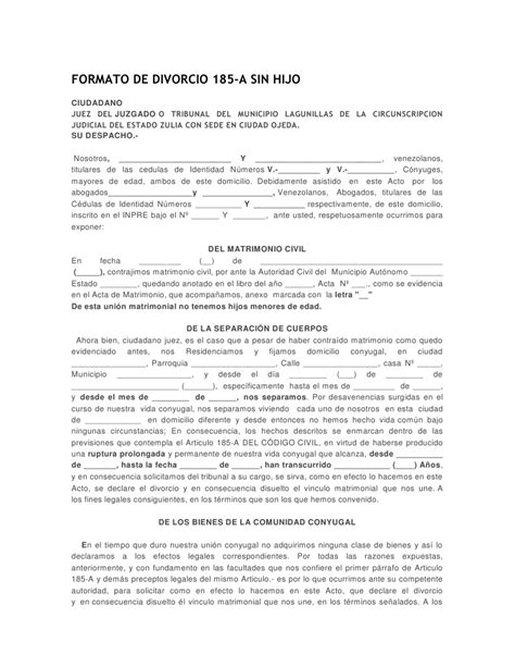 Formato De Divorcio 185 Pdf Divorcio Matrimonio