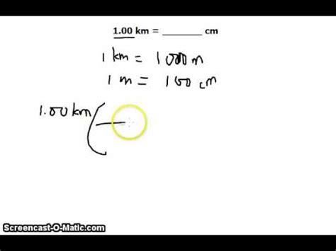 To convert a meter measurement to a kilometer measurement, divide the length by the conversion ratio. Unit Conversion: 1.00 km to cm - YouTube