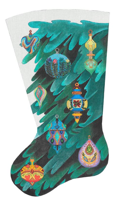 NeedlepointUS: Glass Ornament Christmas Stocking - Hand Painted