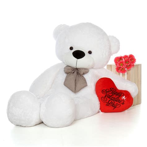 72in Huge White Happy Valentines Day Teddy Bear With Red Heart Pillow