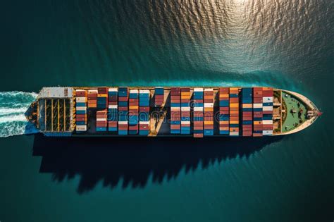 Aerial View Of Cargo Ship Container In The Ocean Transportation