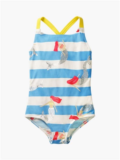Mini Boden Girls Cross Back Swimsuit Blue Kids Swimwear Swimwear