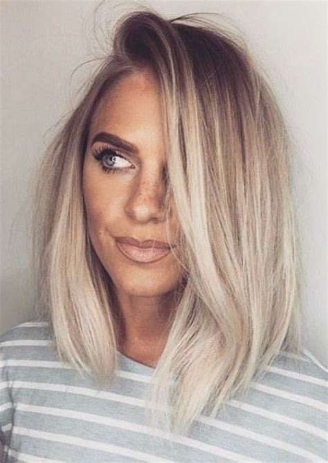 Cool Ash Blonde Balayage Shades Silver Shoulder Length Straight Beige