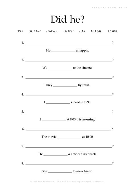 Simple Past Tense Questions Worksheets