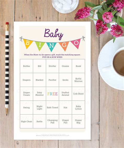 Baby Shower Bingo Game 50 Unique Game Sheets Bingo Baby