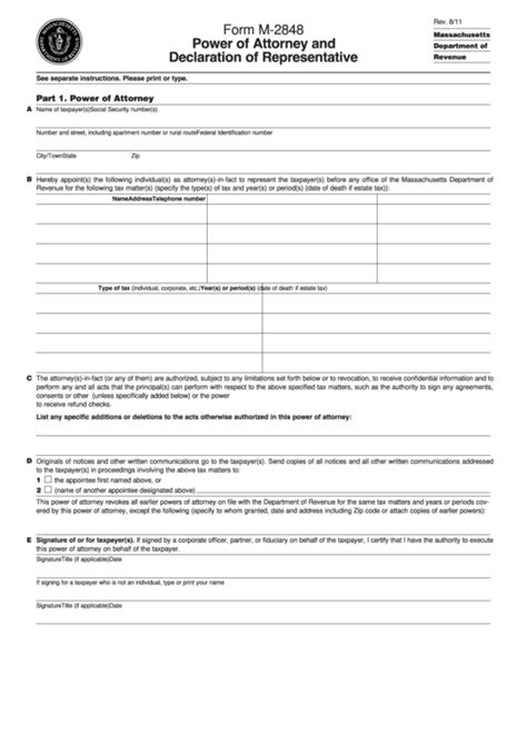Form M 2848 Power Of Attorney And Declaration Of Representative