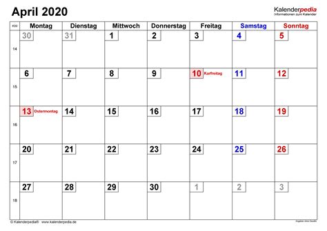 Kalender April 2020 Als Word Vorlagen