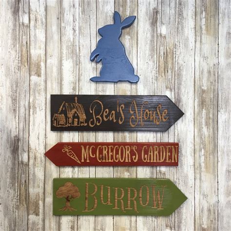 Peter Rabbit Direction Signs Carved Cedar Wood Decor Wood Decor