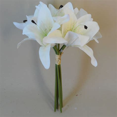 Real Touch Lilies Bouquet Cream 28cm Artificial Flowers