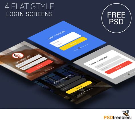 Flat Style Login Screens Free Psd Set Download Psd