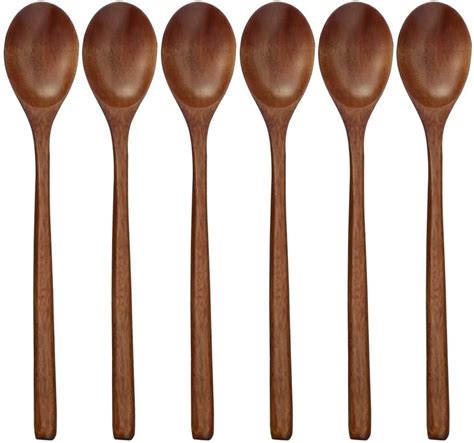 Wooden Spoons 6 Pieces 9 Inch Wood Soup Spoons For Eating Etsy