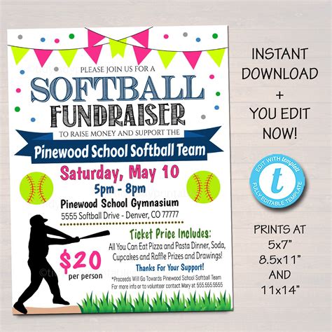 Editable Softball Fundraiser Flyer Printable Pta Pto Flyer Etsy In