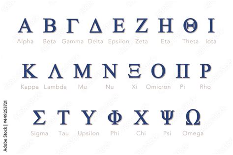 Greek Alphabet Letters Or Symbols With Names In Vector Set Stock Vector