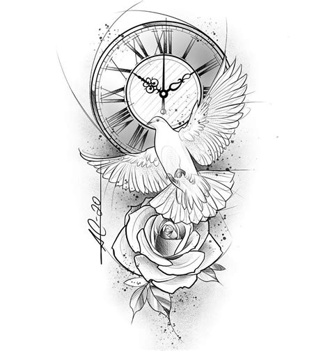 Outline Rose And Clock Tattoo Stencil Best Tattoo Ide Vrogue Co