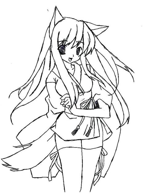 Anime Neko Girl Coloring Page Printable Coloring Pages