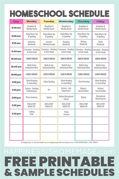 Free Printable Daily Homeschool Schedule Printable Templates