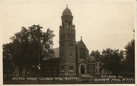 Sacred Heart Church And Rectory Rutland Il Postcard