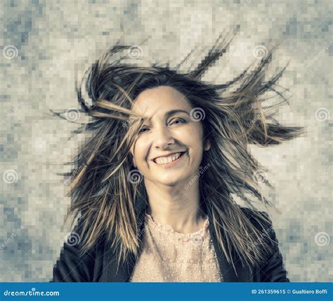 Portrait Of Smiling Woman And Fluttering Hair Stock Image Image Of