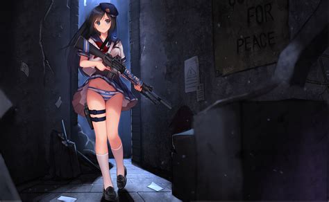 fondos de pantalla chicas anime uniforme escolar moda bragas rifle de asalto oscuridad