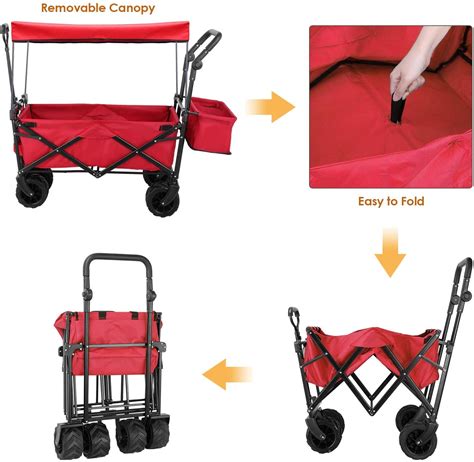 Okvac Folding Collapsible Utility Wagon Cart With 7 All Terrain Wheels