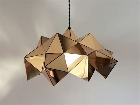 Modern geometric faceted glass pendant 1 light metal single bulb gold brass. Gold Mirror Half Geometric Sculptural Pendant Light