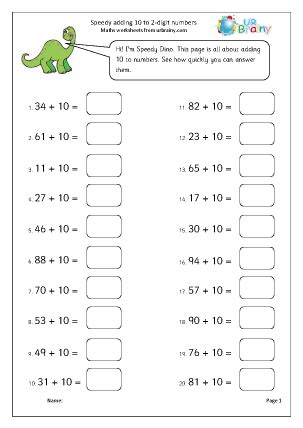 Speedy adding 10 - Addition Year 2 (aged 6-7) by URBrainy.com
