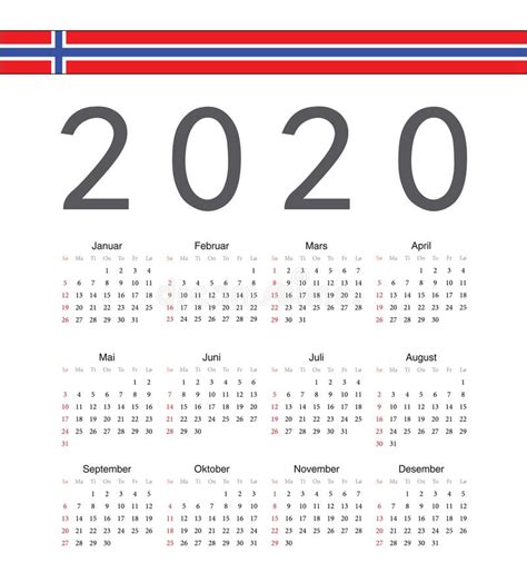 Set Of Norwegian 2020 2021 2022 Year Vector Calendars Stock Vector