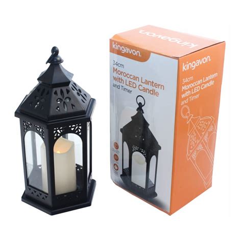 Battery Operated Lanterns With Timer 34cm Moroccan Lantern W Led Candle