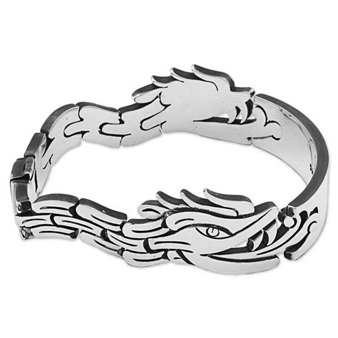 sterling-silver-link-bracelet-aztec-dragon-mexico-aztec-dragon-novica