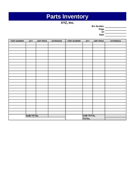 Fillable Online Parts Inventory Fax Email Print Pdffiller