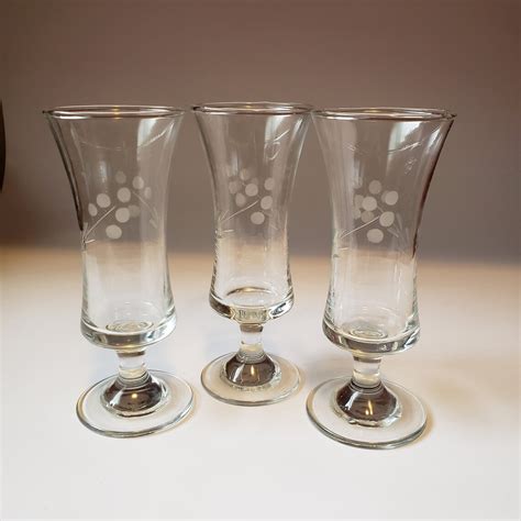 vintage etched glass parfait glasses set of 3 etsy
