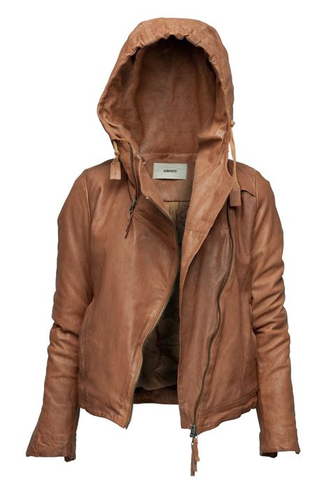 Womens Hoodie Jacket Brown Color Hooded Leather Jacket Dress Me