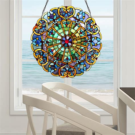 River Of Goods Multi Colored Stained Glass Webbed Heart Window Panel