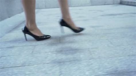 Sexy Woman Legs Black High Heels Shoes Walking City Urban — Stock Video ©