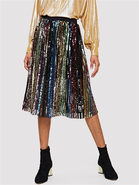 Colorful Sequin Panel Skirt Sheinsheinside Sequin Skirt Midi Skirt