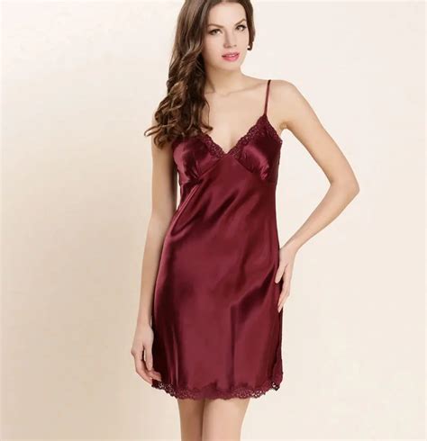 Top Grade 100 Pure Silk Nightgowns Women Sexy Sleepwear Home Dresses