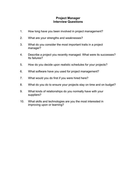 List Of Interview Questions For A Project Manager