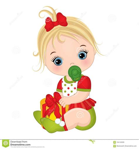 Vector Cute Little Baby Girl Wearing Christmas Clothes